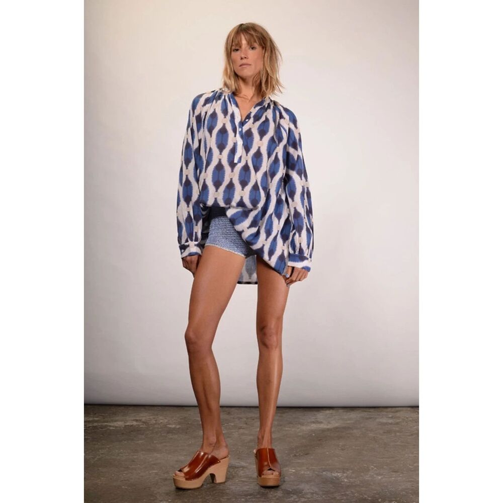 V.DE.VINSTER Women Size M Ikat Print Blouse Artisan Top Boho Peasant Lagenlook